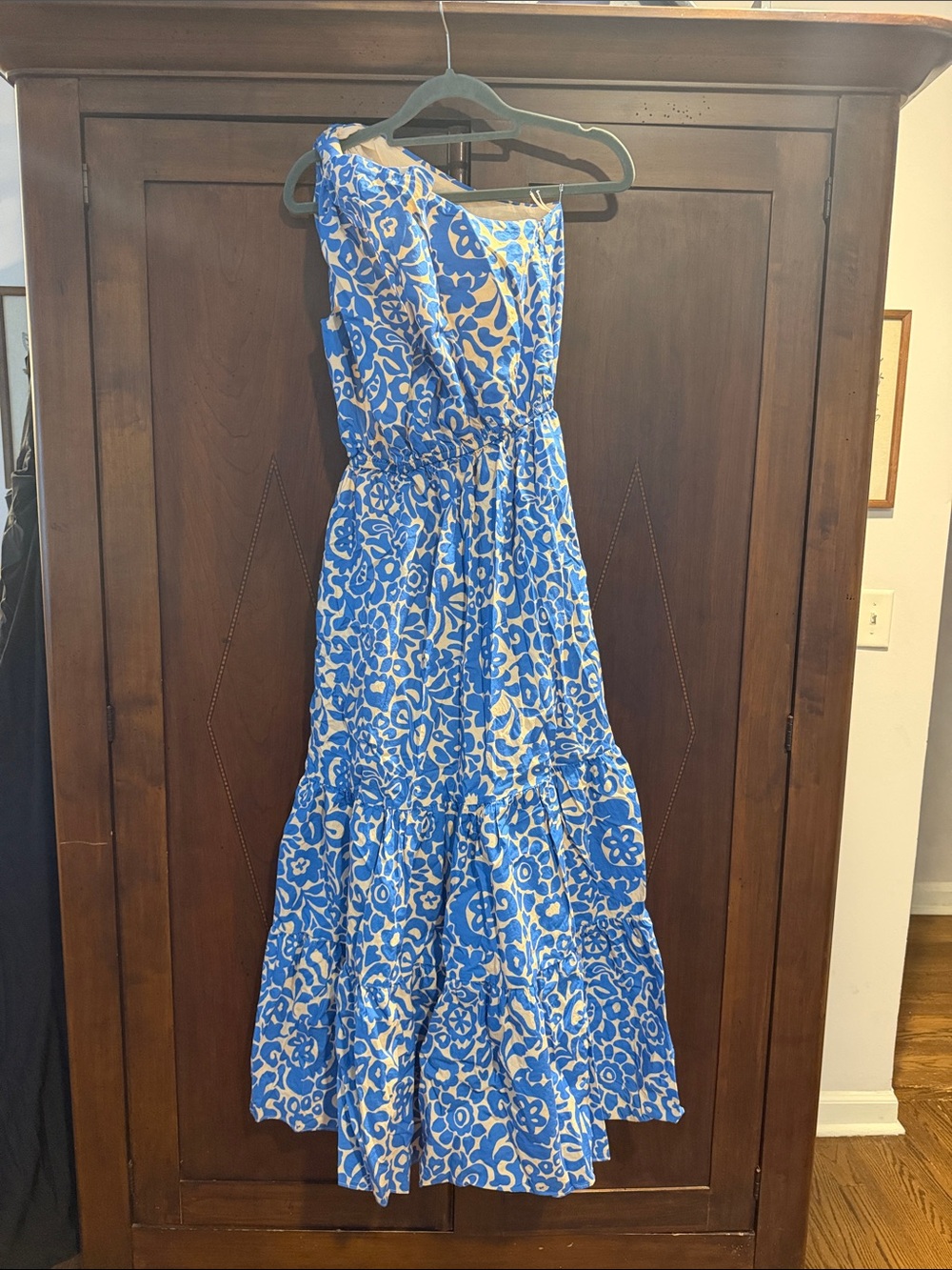 English Factory One-Shoulder Blue and White Floral Maxi Dress